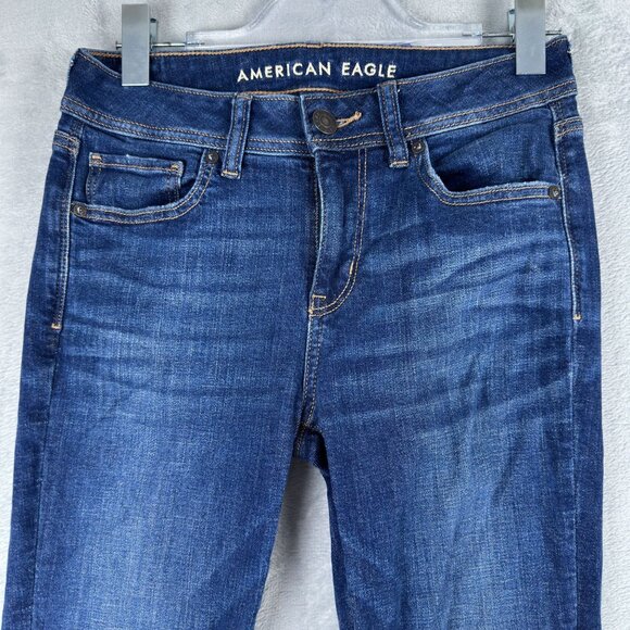 American Eagle Flare Leg Jeans Size 4 Regular Womens Stretch Medium Wash Blue - Picture 3 of 12